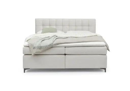 Boxspringbett HINDA- Liegefläche ca. 180x200 cm, Stoff, Beige, Bonell, Inkl. Topper