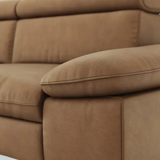 Ecksofa Felipa - Longchair links mit 2,5-Sitzer inkl. Kopfteil verstellbar, Leder, Cognac