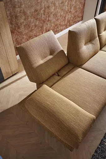 Ecksofa Lucero - 2-Sitzer mit Longchair rechts inkl. Rückenlehne/Armlehne/Sitztiefe verstellbar und drehbares Sitzelement, Stoff, Senfgelb