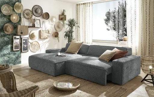 Ecksofa - Longchair links mit 2-Sitzer, Sitzvorzug motorisch, Stoff, Anthrazit