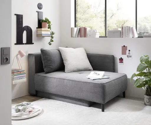 Recamiere JADYN - inkl. Schlaffunktion mit Bettkasten, Stoff, Grau