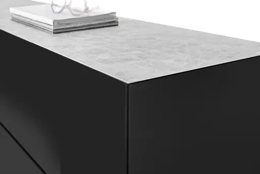 Lowboard - B ca. 181 cm, Schwarz, Keramikoptik