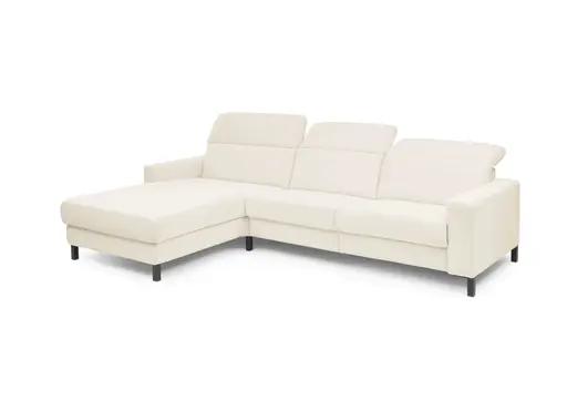Ecksofa - CALM FLEX 2.0, Longchair links mit 3-Sitzer, Kopfteil verstellbar, Stoff, Weiß