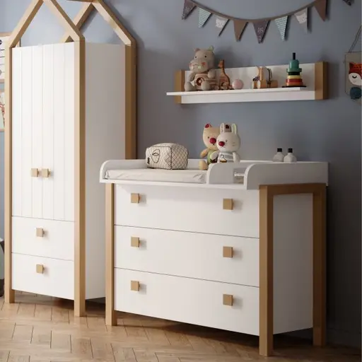 Kleiderschrank - B ca. 76 cm, Kiefer Weiß, Birke