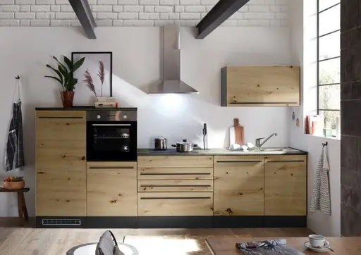 Küchenblock- ohne E-Geräte, B ca. 320 cm, Anthrazit, Eiche Dekor