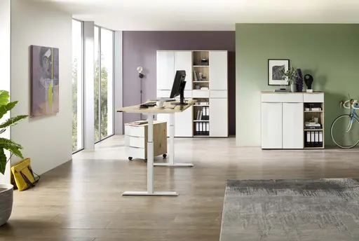 Schreibtisch - höhenverstellbar, LB ca. 160x77 cm, Artisan Eiche Nachbildung, Weiß