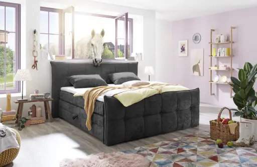 Boxspringbett- Liegefläche ca. 180x200 cm, Stoff, Schwarz