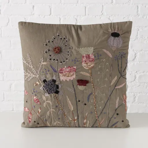 Deko-Kissen - B/L ca. 45x45 cm, Beige/Grün/Hellrosa