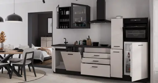 Küchenblock- ohne E-Geräte, B ca. 280 cm, Schwarz, Matt, Kaschmir, Matt