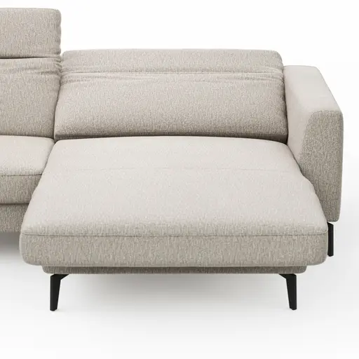 Ecksofa Rafaela 2.0 - 2,5-Sitzer mit Longchair rechts inkl. Sitzvorzug, Kopteilverstellung motorisch und Relaxfunktion motorisch im Longchair, Stoff, Champagner
