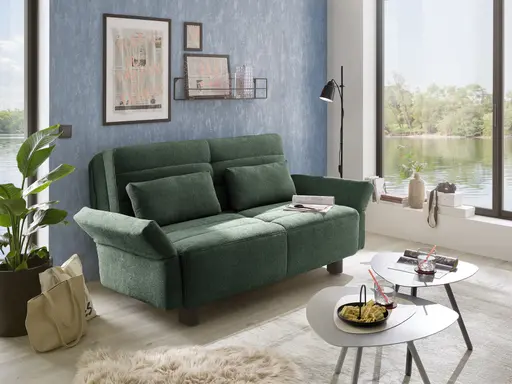 Faltsofa Easy - 2-Sitzer, ca. 140 cm inkl. Schlaffunktion/Topper/Armteil verstellbar, Stoff, Dunkelgrün