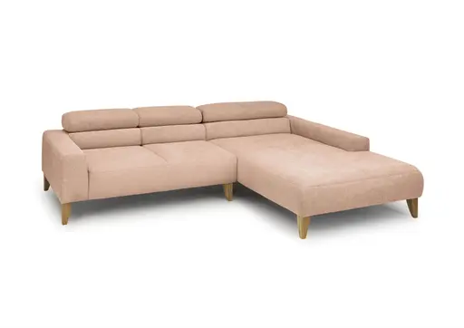Ecksofa CHENOA - 2-Sitzer mit Longchair rechts, Kopfteil verstellbar, Stoff, Pfirsich
