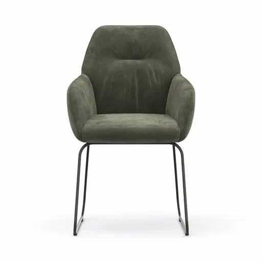 Armlehnstuhl Noli - Stoff, Dunkelgrün, Kufe