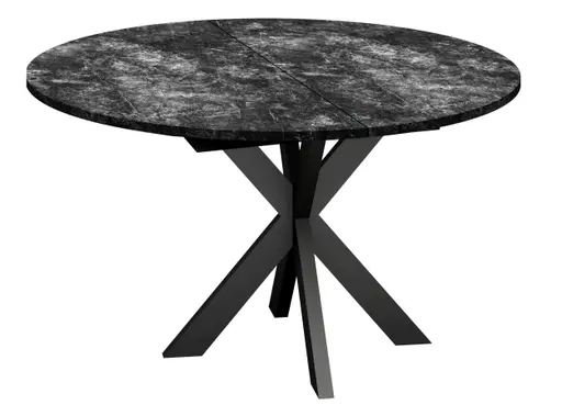 Esstisch - ausziehbar, Ø/H ca. 130x79 cm, Keramikoptik grau, Schwarz