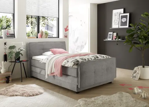 Boxspringbett- Liegefläche ca. 120x200 cm, Stoff, Mittelgrau