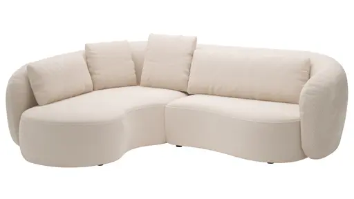 Ecksofa Karasu - Ottomane links mit 3-Sitzer rechts, Stoff, Creme