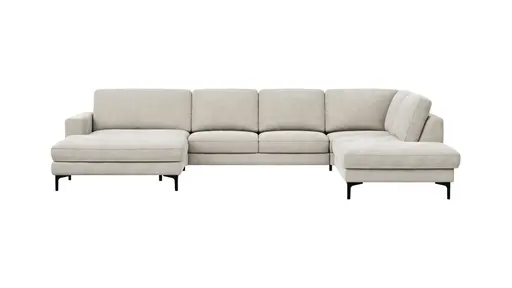 Wohnlandschaft Oviedo - Longchair links mit 2-Sitzer und Ecke rechts, Stoff, Natur