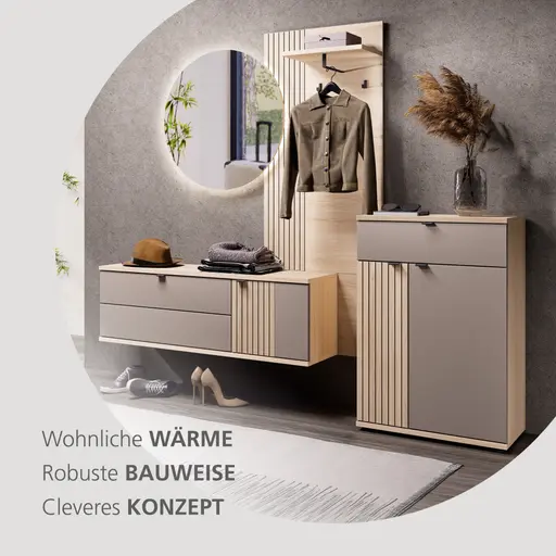 Schuhschrank - B ca. 70 cm, Riva Eiche Nachbildung, Basalt