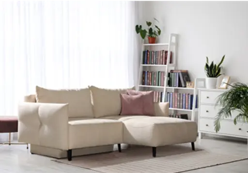 Ecksofa - Schlaffunktion mit Bettkasten, Stoff, Natur