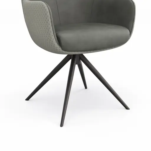 Armlehnstuhl Mis - Leder, Dunkelgrau, Stoff, Grau, Gestell Stativ