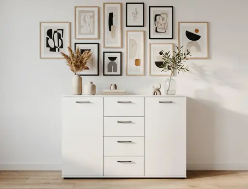 Sideboard- B ca. 120 cm, Weiß, Hochglanz