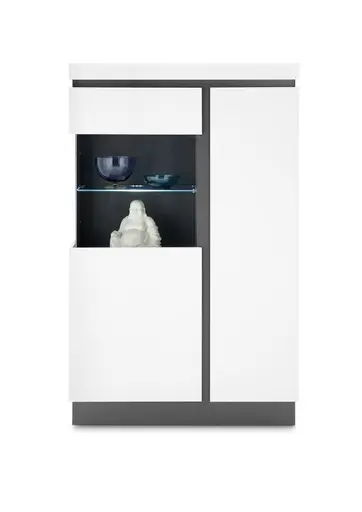 Highboard-Vitrine - Alpinweiß, Anthrazit