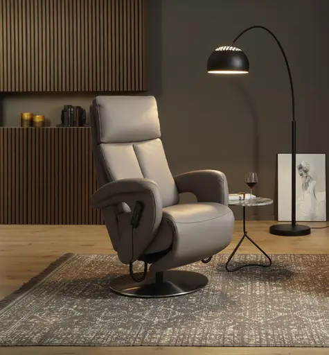 Relaxsessel Sitz.Konzept 4.0 - Größe XL, Fußteil/Kopfteil und Rückenlehne verstellbar (motorisch) mit Aufstehhilfe, Leder, Grau