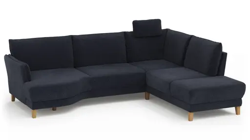 Sofa Stamford - 3,5-Sitzer, Bogen links mit Ecksofa 2-sitzig und Abschlusshocker Rechts, inkl. Armlehne verstellbar und Kopfstütze, Stoff, Dunkelblau