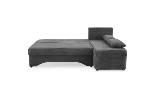 Ecksofa - 2-Sitzer mit Longchair rechts, Schaffunktion mit Bettkasten, Cord, Grau