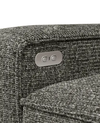 Ecksofa - 2-Sitzer mit Longchair rechts, Sitzvorzug motorisch, Stoff, Steingrau