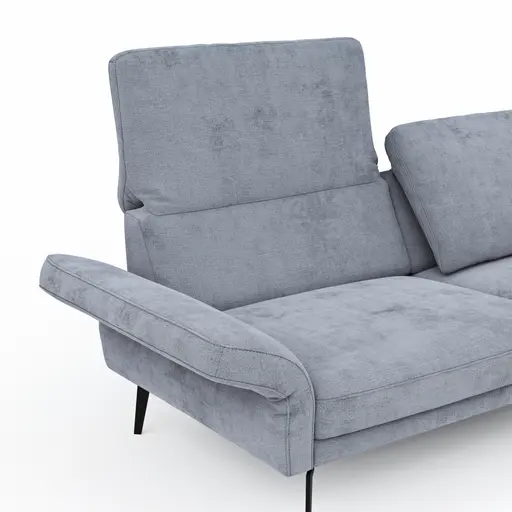 Ecksofa Estrela - 2,5-Sitzer mit Longchair rechts inkl. Rücken-/Armlehne verstellbar, Stoff, Grau
