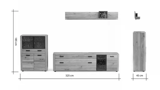 Wohnwand Vigo - Wildeiche massiv, Natur geölt