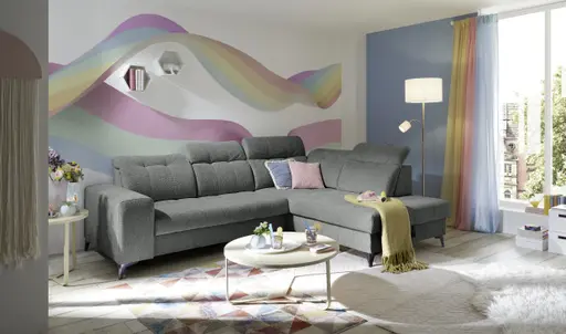 Ecksofa -2-Sitzer mit Ecke rechts, Kopfteil verstellbar, Sitztiefe verstellbar motorisch, Stoff, Anthrazit