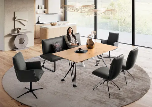 Polsterbank - B ca. 198 cm, 3-Sitzer, Leder, Lava