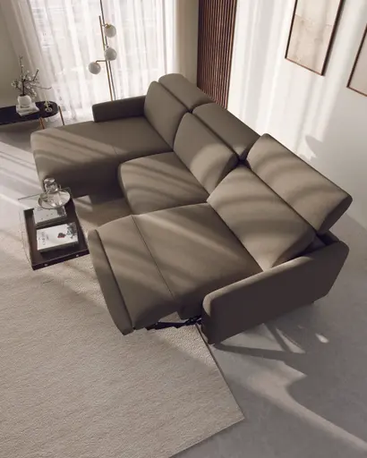 Ecksofa Arona - Longchair mit 2-Sitzer rechts inkl. Relaxfunktion und Kopfteil verstellbar motorisch, Stoff, Grau