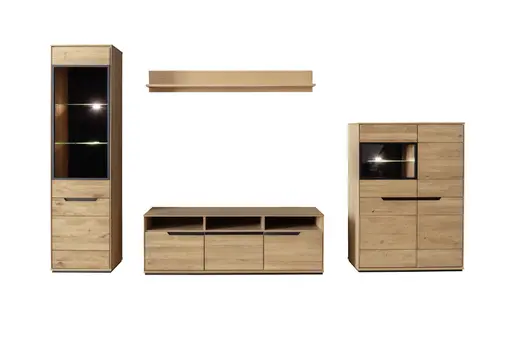 TV-Lowboard - B ca. 153 cm, Eiche Furnier geölt, Wildeiche massiv geölt