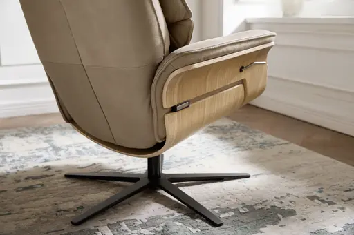 Relaxsessel Perano - Drehbar, Wildeiche hell, Leder, Beige