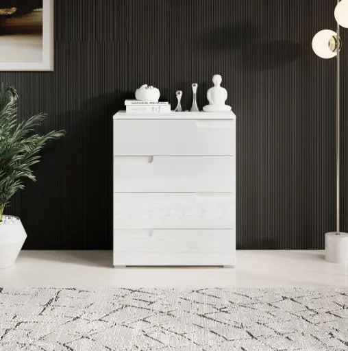 Kommode - B ca. 65 cm, Weiß, Weiß Hochglanz