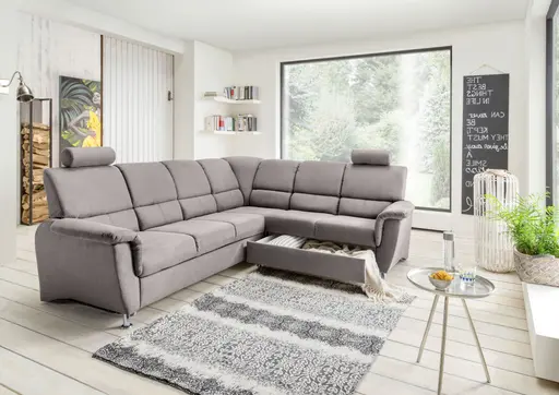 Polsterecke -  Schlaffunktion mit Bettkasten, 3-Sitzer, Ecke rechts, Dunkelgrau, Microfaser
