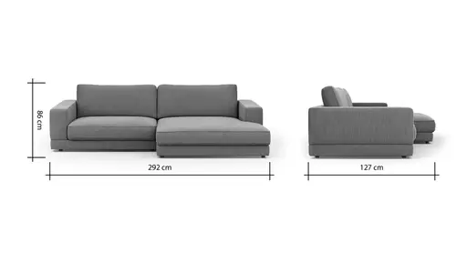 Ecksofa Juni - 1,5-Sitzer mit Longchair rechts, Stoff, Natur