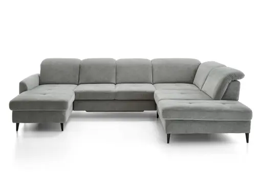 Wohnlandschaft - Longchair links mit 2,5-Sitzer und Ecke rechts, Sitztiefe verstellbar, Stoff, Grau