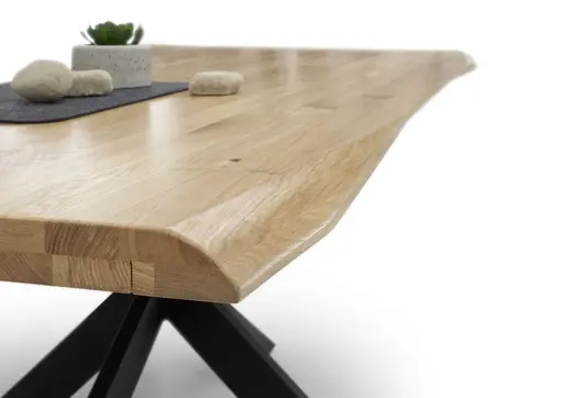 Esstisch - LB ca. 200x100 cm, Eiche massiv geölt, Wellenkante, Schwarz