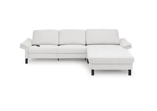 Ecksofa CALM PREMIUM 2.0 - 3-Sitzer mit Longchair rechts, Relaxfunktion motorisch, Armlehne verstellbar, Stoff, Hellgrau
