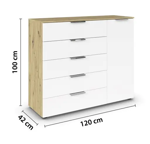 Kommode RIPP- Eiche Dekor, Weiß