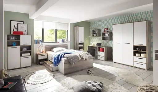 Drehtürenschrank- B ca. 138 cm, Holz Dekor, Weiß