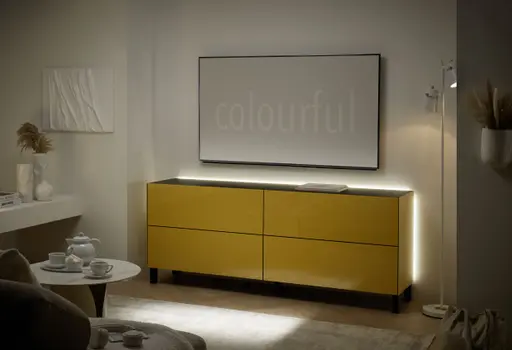 Lowboard - B ca. 181 cm, Goldgelb, Keramikoptik
