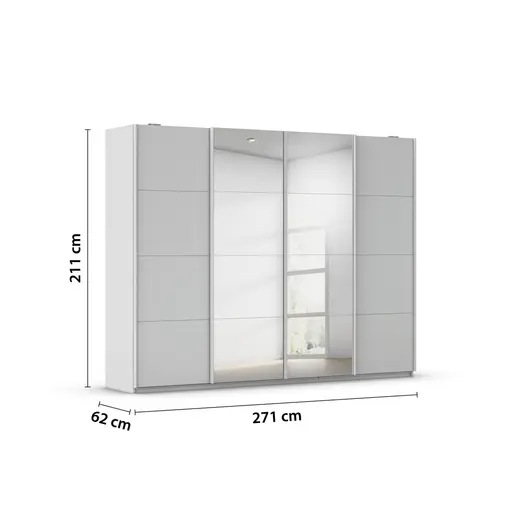 Schwebetürenschrank- B ca. 316 cm, Weiß, Spiegel