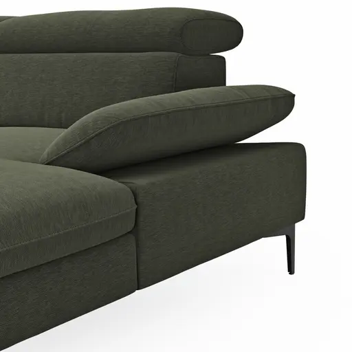 Ecksofa Felipa - 2,5-Sitzer mit Longchair rechts inkl. Armlehne verstellbar und Rückenlehne/Sitztiefe verstellbar (motorisch), Stoff, Dunkelgrün
