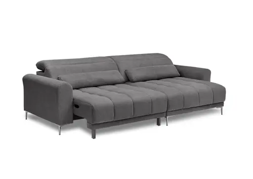 Ecksofa MINAO - 1,5-Sitzer mit Longchair rechts, Sitztiefe verstellbar motorisch, Kopfteil verstellbar, Stoff, Graphite