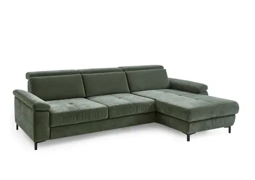 Ecksofa - 3-Sitzer mit Longchair rechts, Stoff, Moos